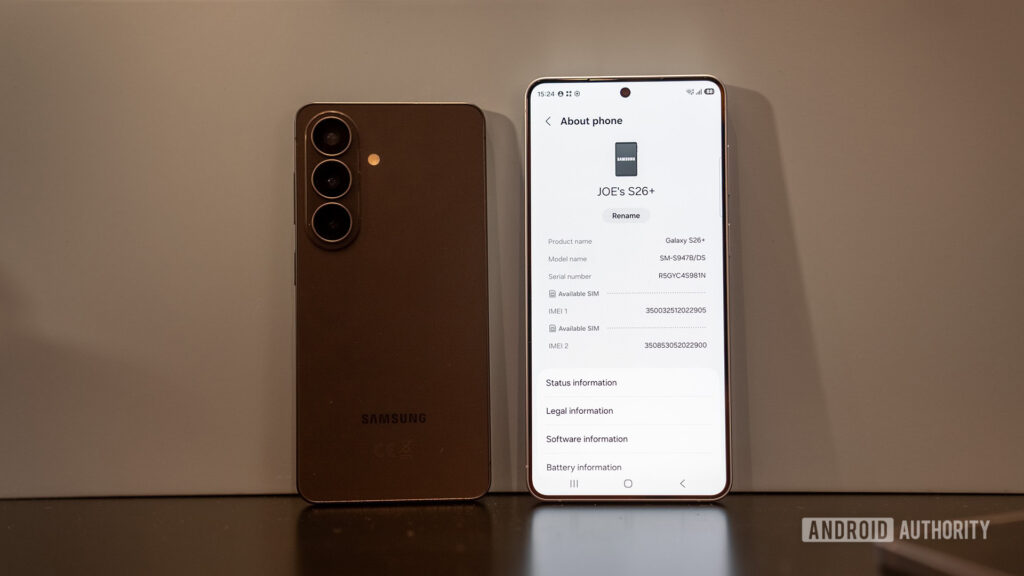 Samsung Galaxy S26 Plus showing about phone screen