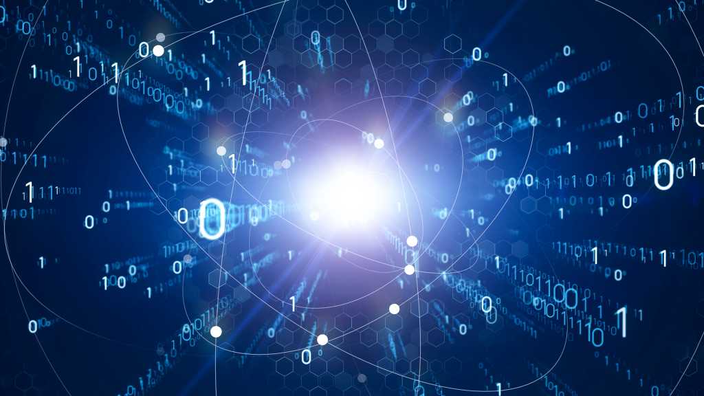 Quantum Elements cuts quantum error rates using AI-powered digital twin Digital transformation concept. Binary code. Programming. Quantum computer.