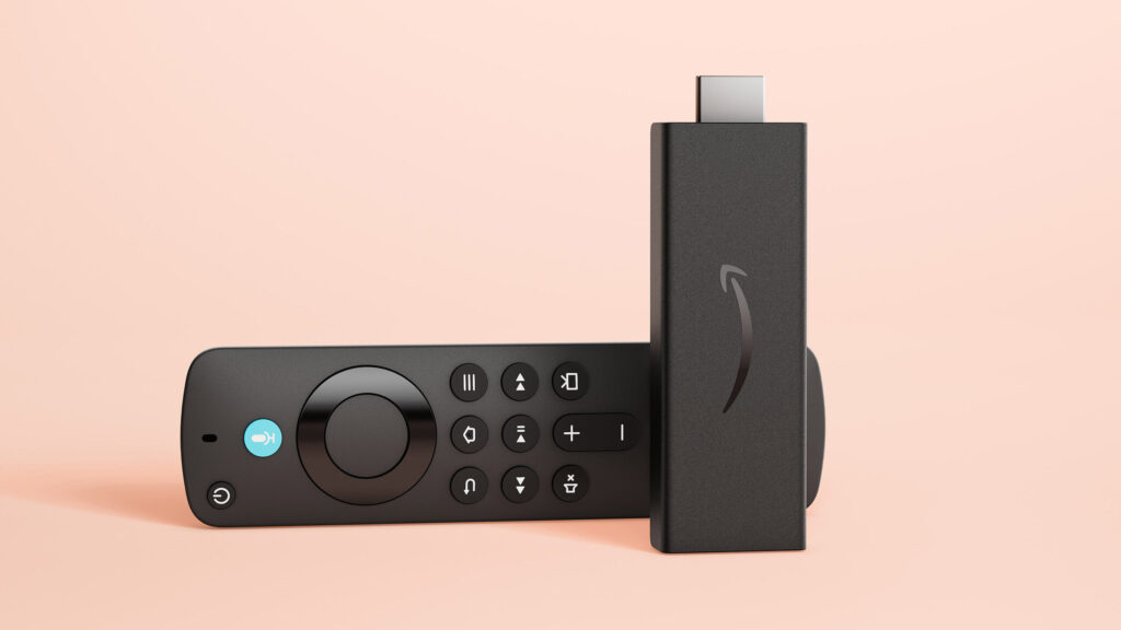 Amazon Fire TV Stick HD with peach background