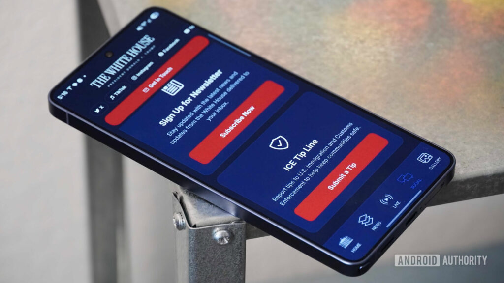 The White House app on a Samsung Galaxy S26 Ultra.