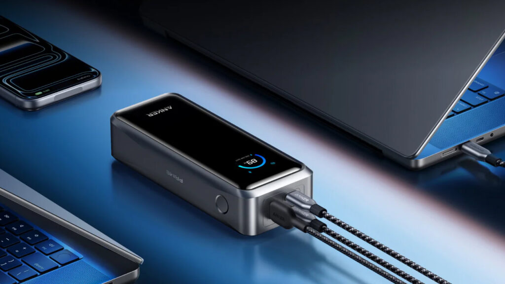 Anker Prime Power Bank (26K, 300W) on table charging devices