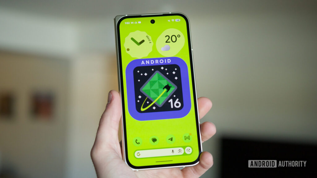 Android 16 logo on a phone running Android 16 QPR3.