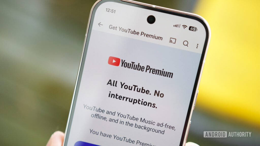 YouTube Premium landing page on the YouTube app.