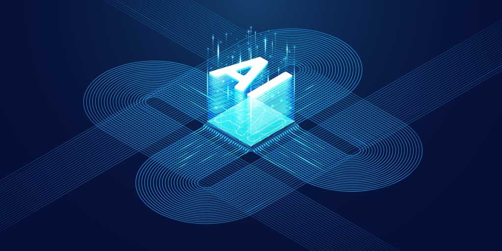 Dell launches AI server based on Nvidia Vera Rubin GPUs Abstract digital technology background. Isometric AI chip with AI hologram with circuit tech bg. Connected lines electric lightning. Bright light neon blue quantum CPU processor. Vector illustration.